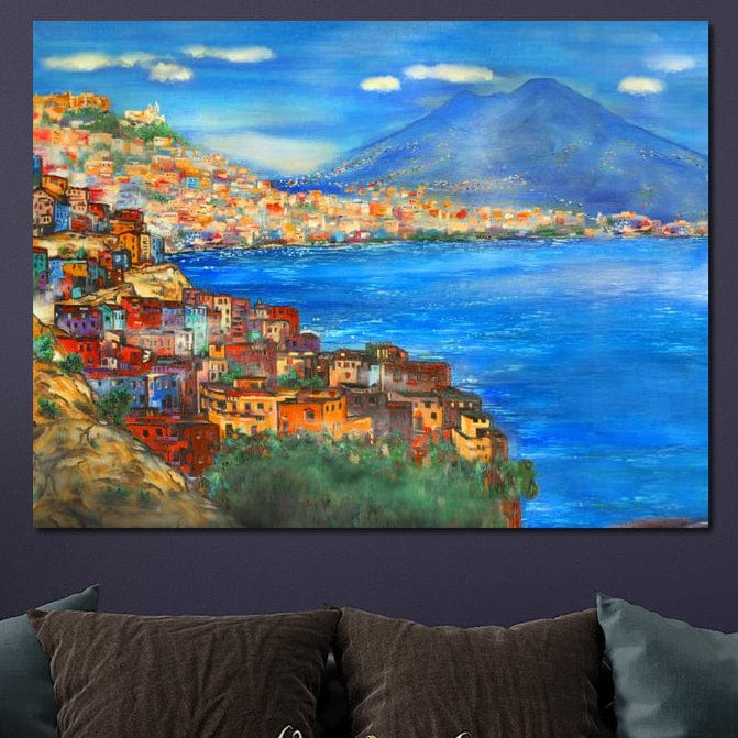 Tablou Canvas Premium, LuxCanva® O1027, Lumina peste Napoli, Oras, Coasta, Italia, Mediterana, Soare, Munte, Mare, Casa, Curcubeu, Cromatic, Azur, Solar, Caldura, Senin, Birou, Living, Dormitor