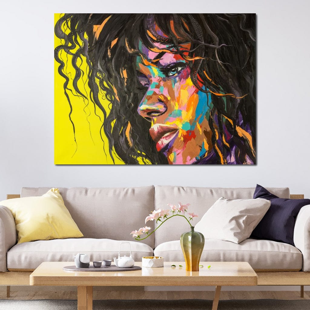 Tablou Canvas Premium, LuxCanva® GL1066, Portet in Lumini, Rebela, Par, Cret, Expresie, Magnetism, Cromatic, Hipnotic, Femeie, Arta, Living, Dormitor