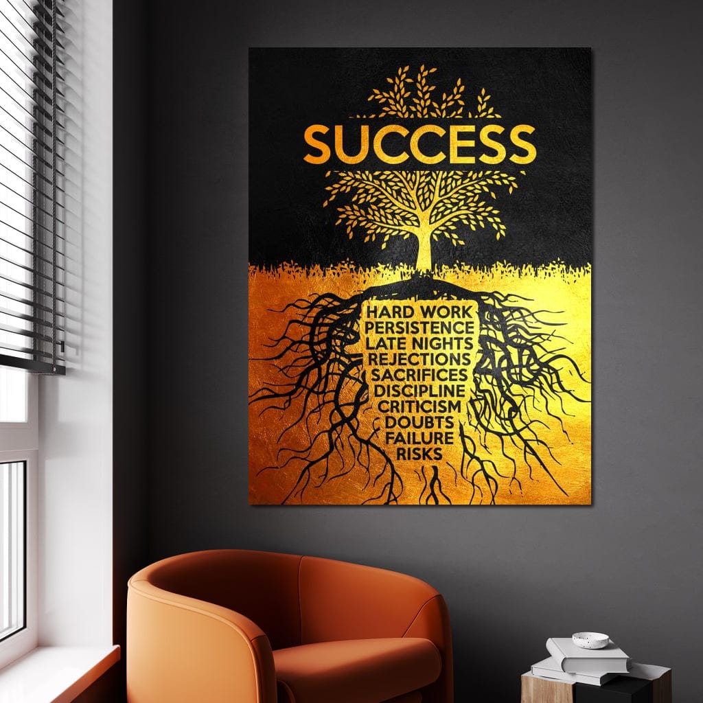 Tablou Canvas Premium LuxCanva® F1003, Radacinile Succesului , Sacrificii, Munca, Invingator, Radacini, Copac, Living Room, Culori vibrante