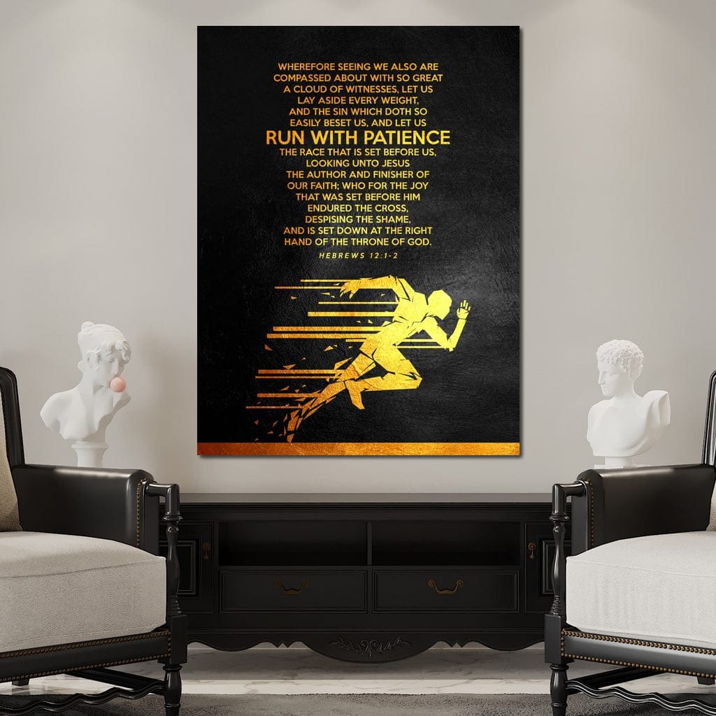 Tablou Canvas Premium LuxCanva® F1031, Alearga Spre Victorie , Verset, Biblic, Alergare, Rabdare, Perseverenta, Living Room, Birou, Culori vibrante