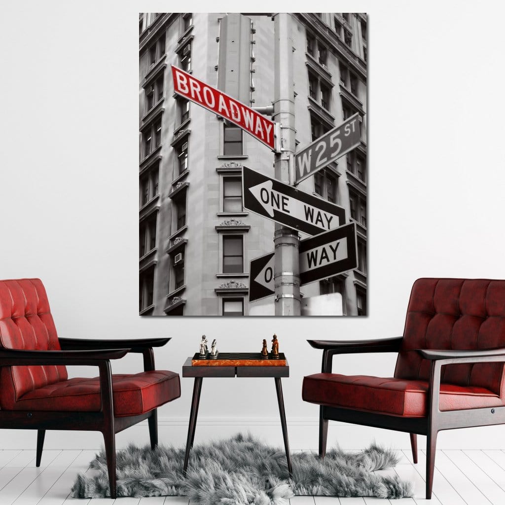 Tablou Canvas Premium, LuxCanva® O1005, Intersectia Viselor, Broadway, Rascruce, Strazi, Semne, Circulatie, Urban, Alb, Negru, Rosu, Minimalism, America, Industrial, Living, Dormitor, Birou