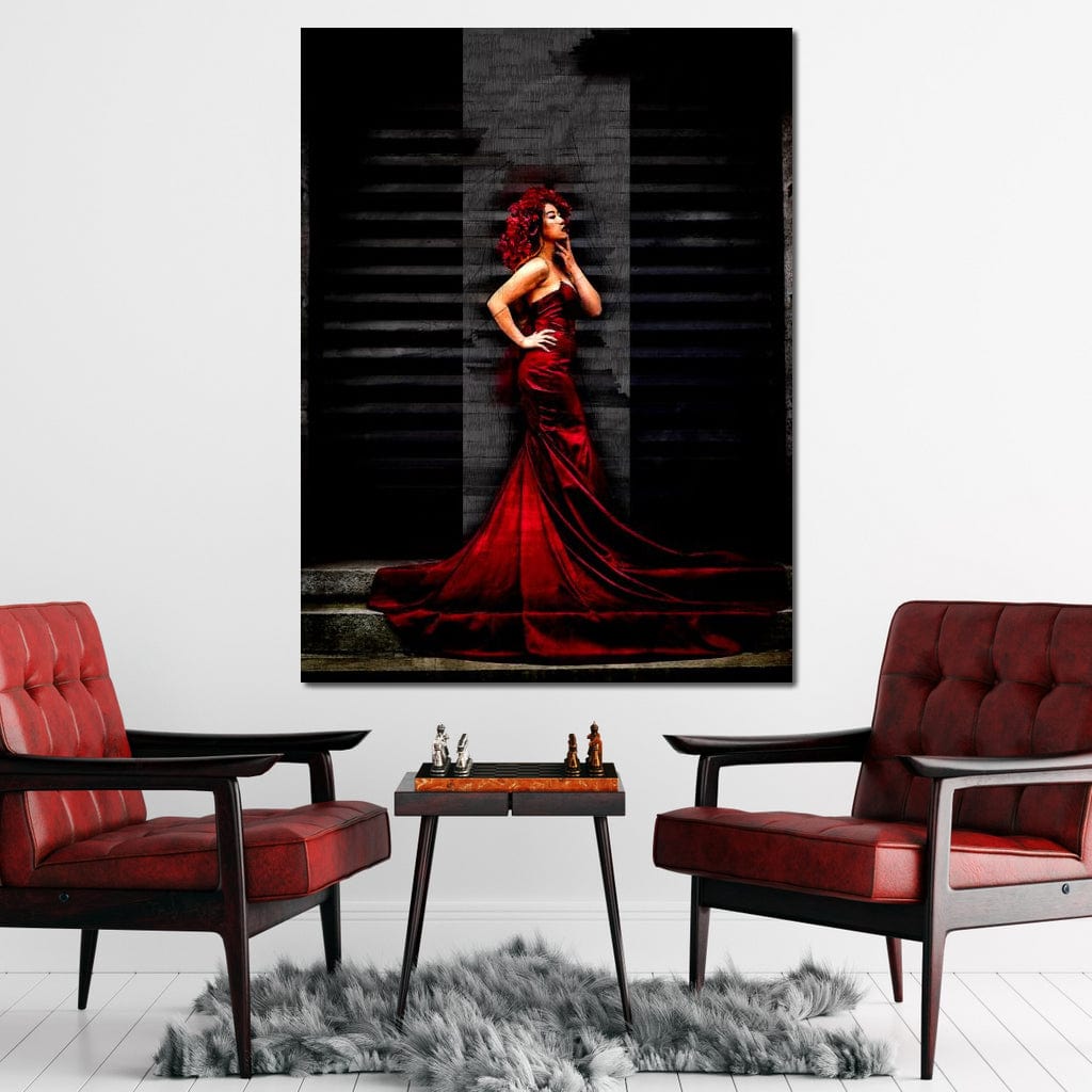 Tablou Canvas Premium, LuxCanva® G1090, O Diva in Rosu, Rochie, Rosie, Nocturn, Seductie, Regina, Noptii, Intalnire, Fashion, Living, Dormitor