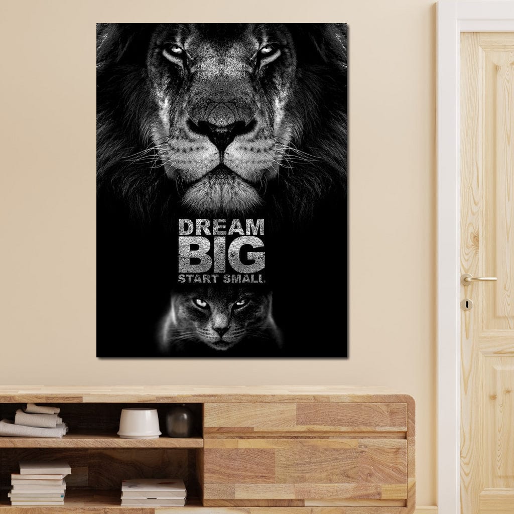 Tablou Canvas Premium LuxCanva® F1028, De la Mic la Legendar , Leu, Pisica, Evolutie, Vis, Realitate, Living Room, Birou, Culori vibrante