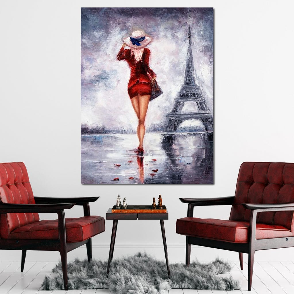 Tablou Canvas Premium LuxCanva® E1047, Rendez-Vous la Turnul, Paris, Strazi, Pasi, Rochie, Parizian, Living Room, Culori vibrante