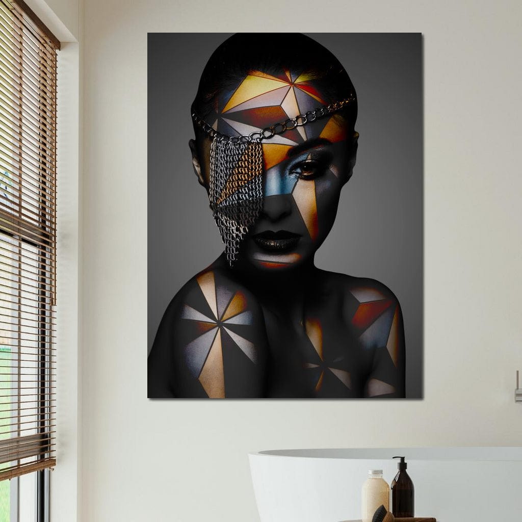 Tablou Canvas Premium, LuxCanva® J1028, Prizoniera in Stralucire, Mister, Lanturi, Chip, Identitate, Femeie, Portret, Privire, Fotomodel, Revista, Glamour, Living, Dormitor