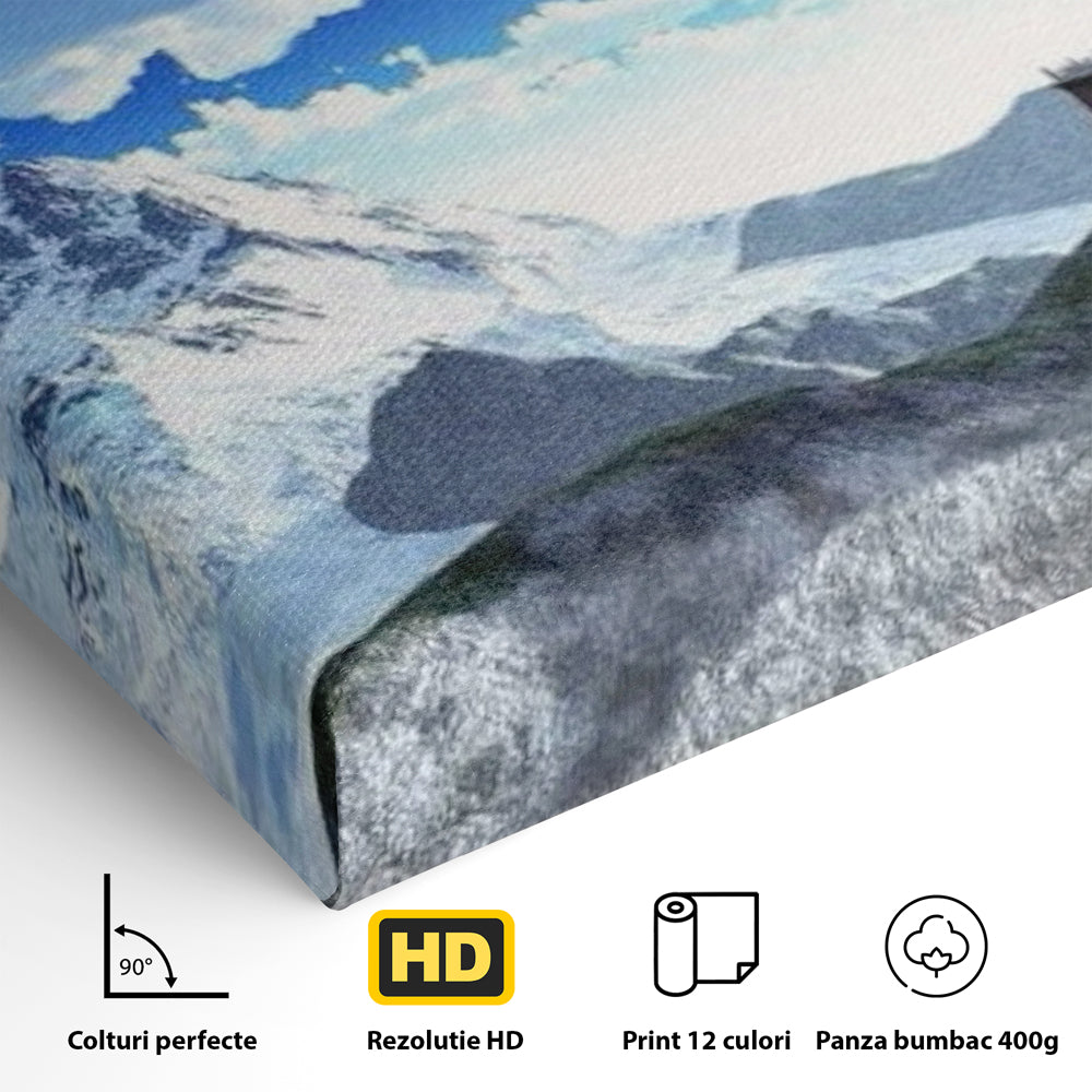 Leinwandbilder Premium LuxCanva® I100, Gipfel Heiligtum, Buddha, Tempel, Berge, Zen, Meditation, Stille, Natur, Spiritualität, Zuflucht, Balance, Wohnen, Schlafzimmer