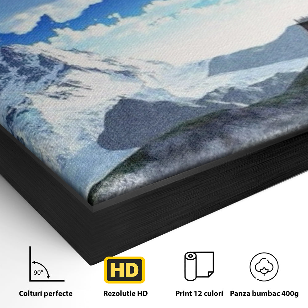 Leinwandbilder Premium LuxCanva® I100, Gipfel Heiligtum, Buddha, Tempel, Berge, Zen, Meditation, Stille, Natur, Spiritualität, Zuflucht, Balance, Wohnen, Schlafzimmer