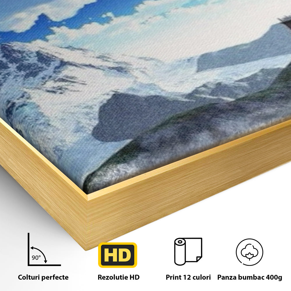 Leinwandbilder Premium LuxCanva® I100, Gipfel Heiligtum, Buddha, Tempel, Berge, Zen, Meditation, Stille, Natur, Spiritualität, Zuflucht, Balance, Wohnen, Schlafzimmer