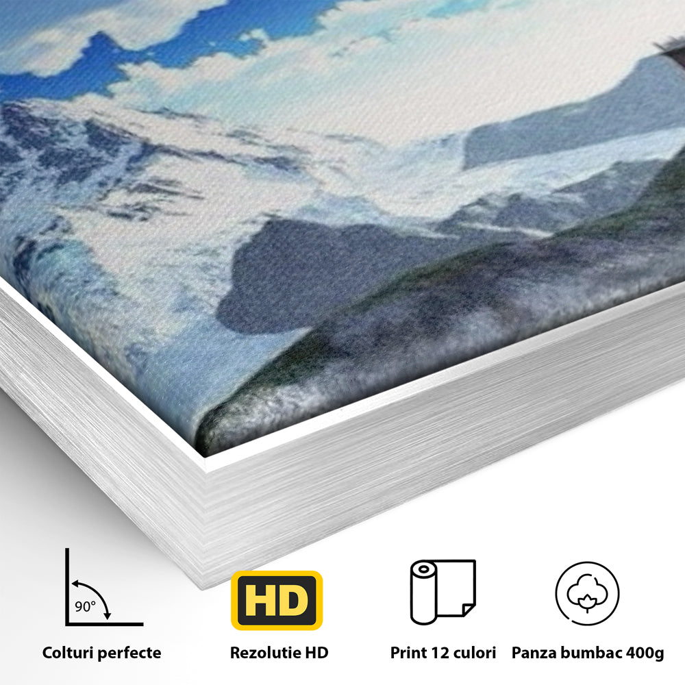 Leinwandbilder Premium LuxCanva® I100, Gipfel Heiligtum, Buddha, Tempel, Berge, Zen, Meditation, Stille, Natur, Spiritualität, Zuflucht, Balance, Wohnen, Schlafzimmer