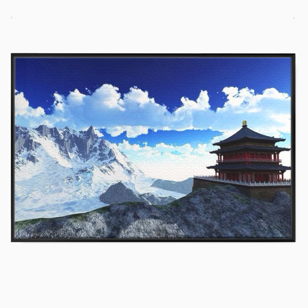 Leinwandbilder Premium LuxCanva® I100, Gipfel Heiligtum, Buddha, Tempel, Berge, Zen, Meditation, Stille, Natur, Spiritualität, Zuflucht, Balance, Wohnen, Schlafzimmer