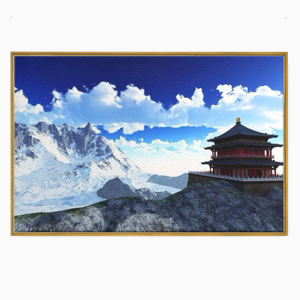 Leinwandbilder Premium LuxCanva® I100, Gipfel Heiligtum, Buddha, Tempel, Berge, Zen, Meditation, Stille, Natur, Spiritualität, Zuflucht, Balance, Wohnen, Schlafzimmer