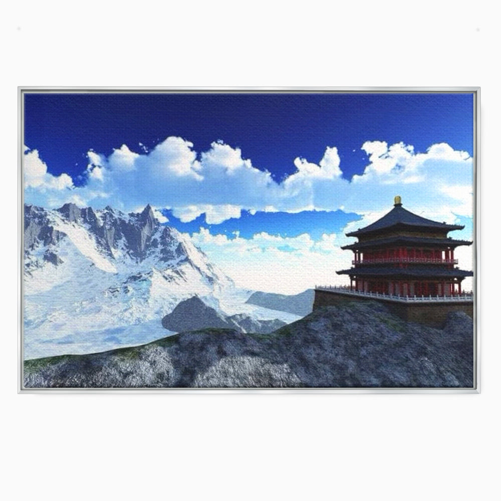 Leinwandbilder Premium LuxCanva® I100, Gipfel Heiligtum, Buddha, Tempel, Berge, Zen, Meditation, Stille, Natur, Spiritualität, Zuflucht, Balance, Wohnen, Schlafzimmer