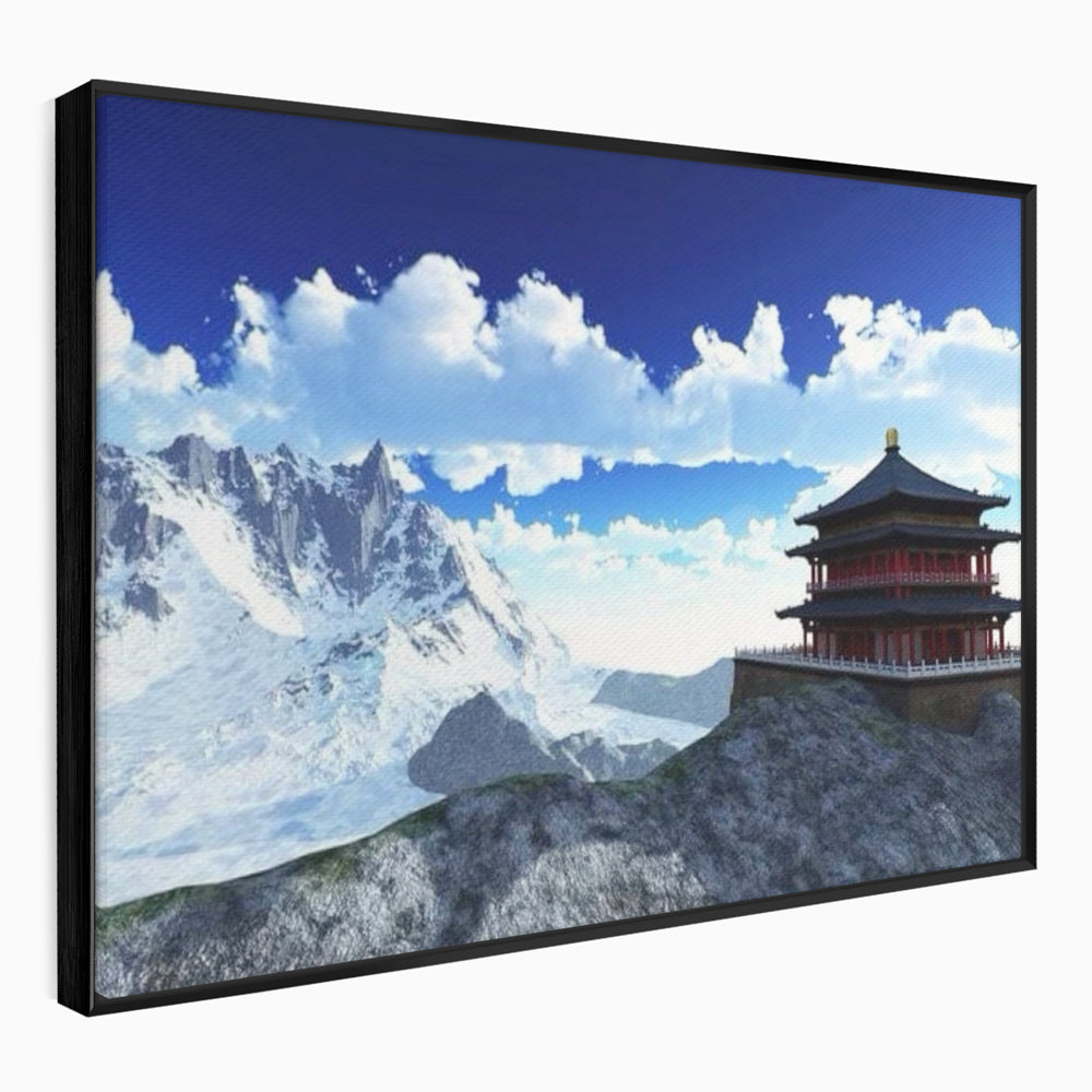 Leinwandbilder Premium LuxCanva® I100, Gipfel Heiligtum, Buddha, Tempel, Berge, Zen, Meditation, Stille, Natur, Spiritualität, Zuflucht, Balance, Wohnen, Schlafzimmer