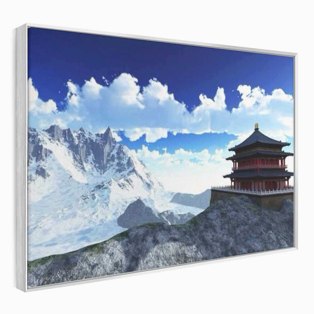 Leinwandbilder Premium LuxCanva® I100, Gipfel Heiligtum, Buddha, Tempel, Berge, Zen, Meditation, Stille, Natur, Spiritualität, Zuflucht, Balance, Wohnen, Schlafzimmer