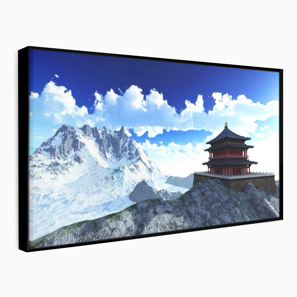Leinwandbilder Premium LuxCanva® I100, Gipfel Heiligtum, Buddha, Tempel, Berge, Zen, Meditation, Stille, Natur, Spiritualität, Zuflucht, Balance, Wohnen, Schlafzimmer