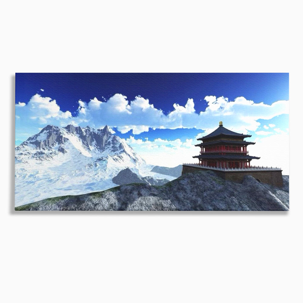 Leinwandbilder Premium LuxCanva® I100, Gipfel Heiligtum, Buddha, Tempel, Berge, Zen, Meditation, Stille, Natur, Spiritualität, Zuflucht, Balance, Wohnen, Schlafzimmer
