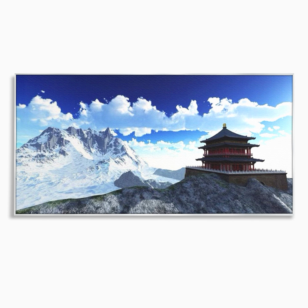 Leinwandbilder Premium LuxCanva® I100, Gipfel Heiligtum, Buddha, Tempel, Berge, Zen, Meditation, Stille, Natur, Spiritualität, Zuflucht, Balance, Wohnen, Schlafzimmer