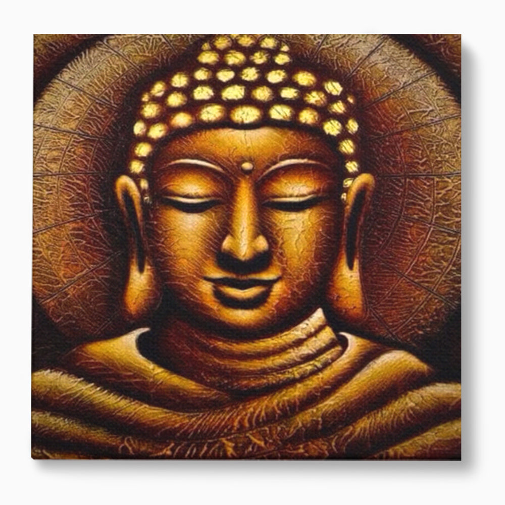 Leinwandbilder Premium LuxCanva® I102, Goldene Gelassenheit, Buddha, Zen, Stille, Meditation, Gold, Golden, Balance, Erleuchtung, Positive Energie, Spiritualität, Wohnen, Schlafzimmer