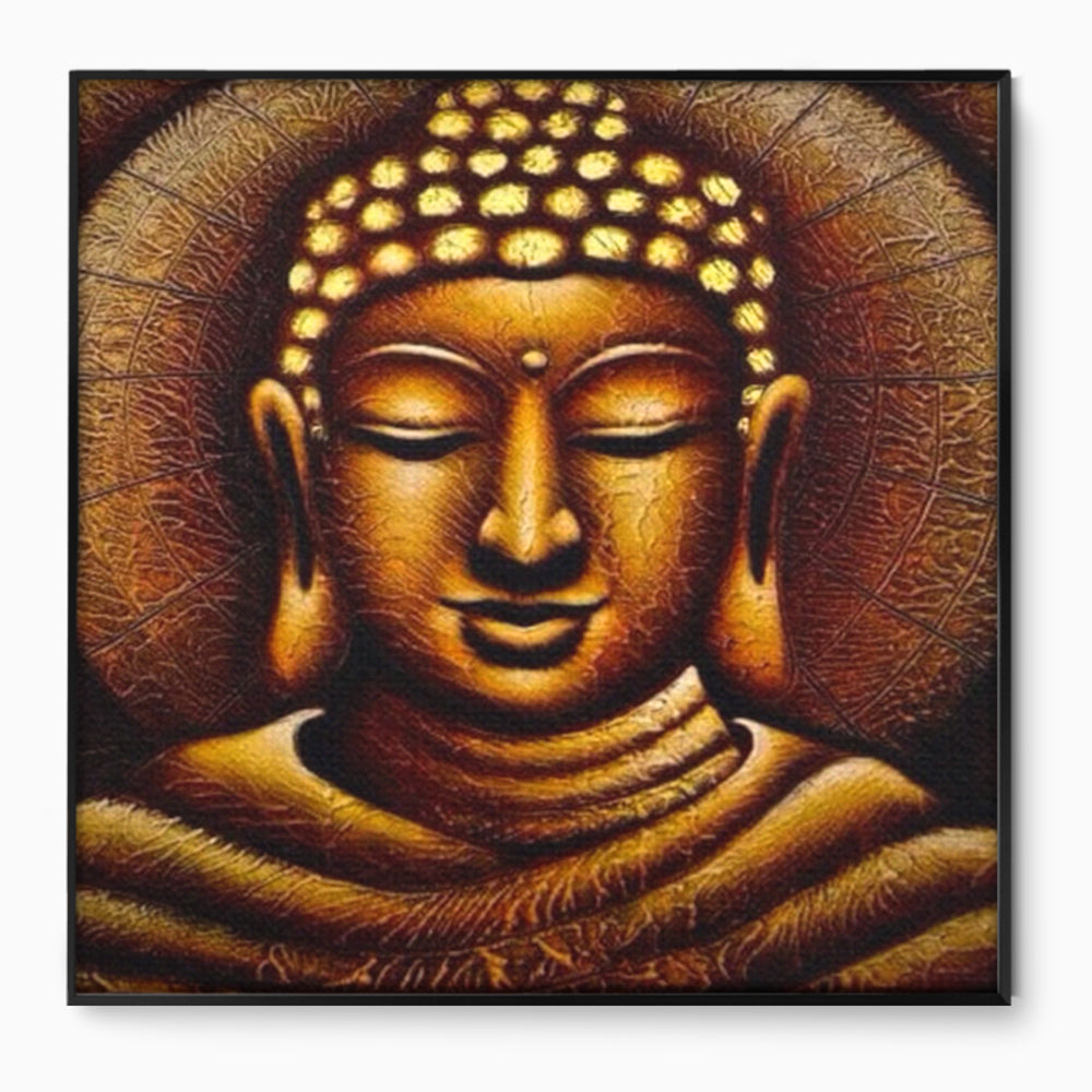 Leinwandbilder Premium LuxCanva® I102, Goldene Gelassenheit, Buddha, Zen, Stille, Meditation, Gold, Golden, Balance, Erleuchtung, Positive Energie, Spiritualität, Wohnen, Schlafzimmer