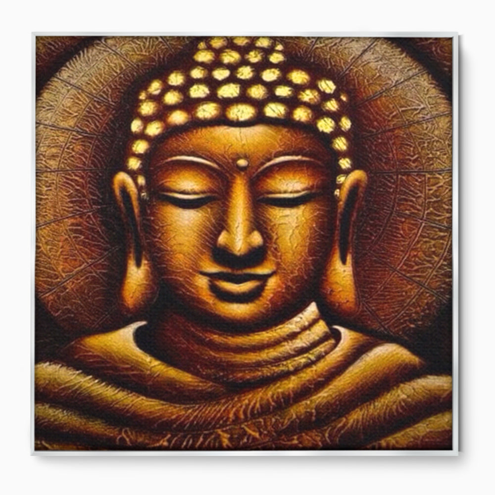 Leinwandbilder Premium LuxCanva® I102, Goldene Gelassenheit, Buddha, Zen, Stille, Meditation, Gold, Golden, Balance, Erleuchtung, Positive Energie, Spiritualität, Wohnen, Schlafzimmer