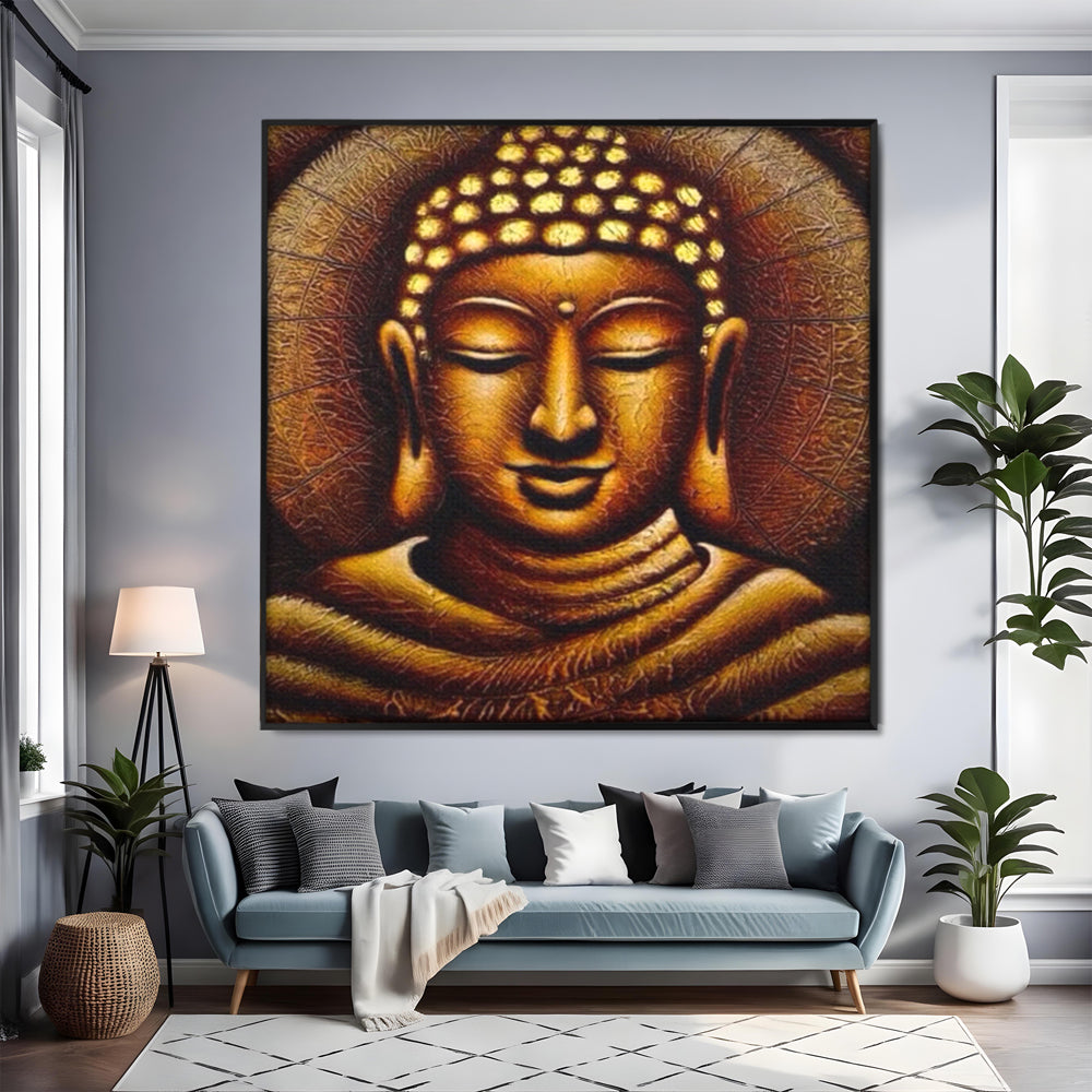Leinwandbilder Premium LuxCanva® I102, Goldene Gelassenheit, Buddha, Zen, Stille, Meditation, Gold, Golden, Balance, Erleuchtung, Positive Energie, Spiritualität, Wohnen, Schlafzimmer