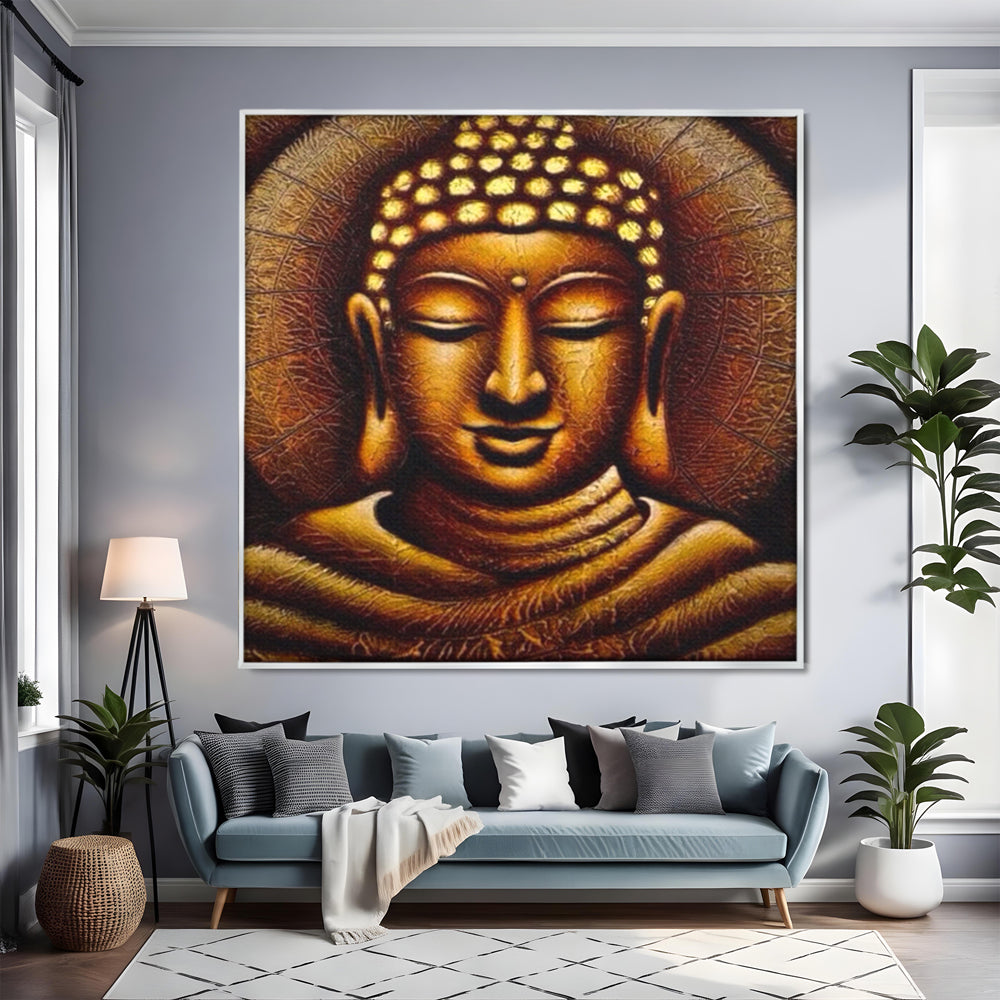 Leinwandbilder Premium LuxCanva® I102, Goldene Gelassenheit, Buddha, Zen, Stille, Meditation, Gold, Golden, Balance, Erleuchtung, Positive Energie, Spiritualität, Wohnen, Schlafzimmer
