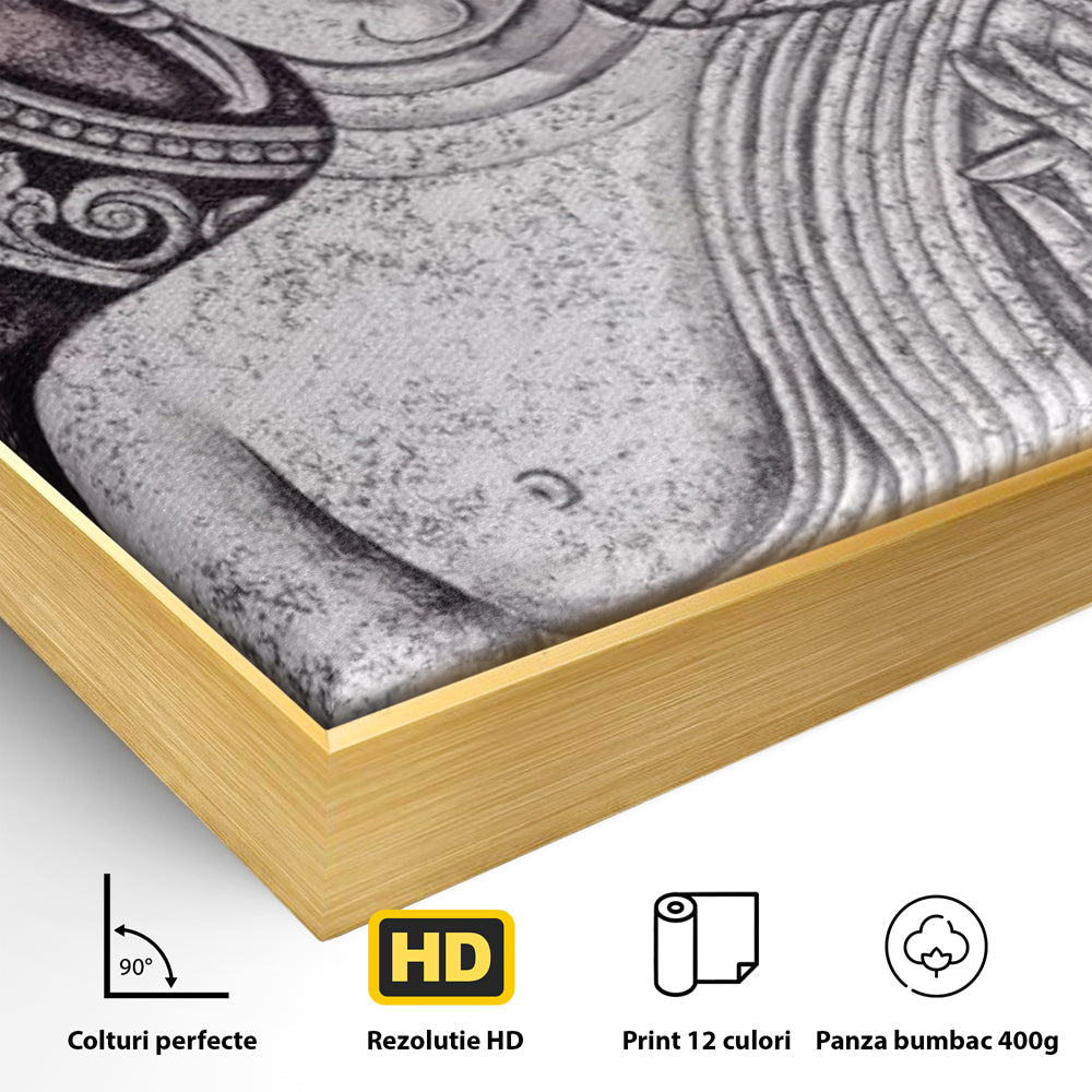 Tablou Canvas Premium LuxCanva® I103, Serenitate in Alb si Negru, Buddha, Zen, Meditatie, Spiritualitate, Liniste, Armonie, Echilibru, Iluminare, Living, Dormitor