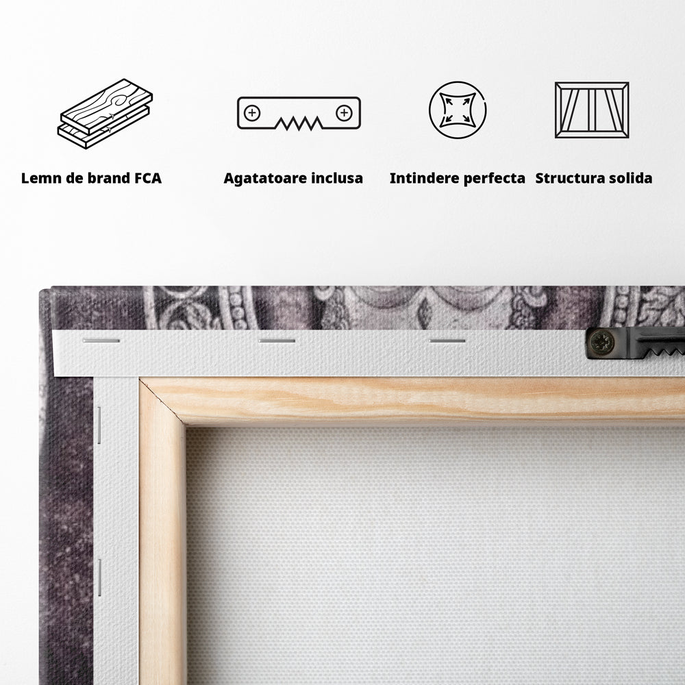 Tablou Canvas Premium LuxCanva® I103, Serenitate in Alb si Negru, Buddha, Zen, Meditatie, Spiritualitate, Liniste, Armonie, Echilibru, Iluminare, Living, Dormitor