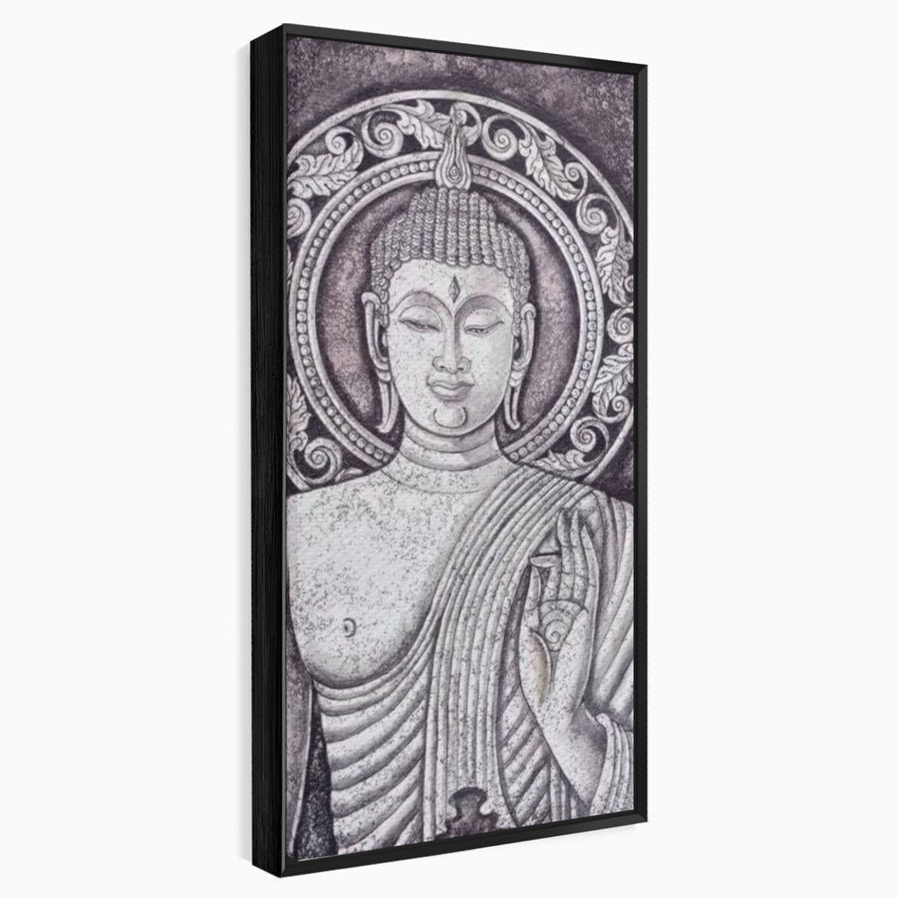 Tablou Canvas Premium LuxCanva® I103, Serenitate in Alb si Negru, Buddha, Zen, Meditatie, Spiritualitate, Liniste, Armonie, Echilibru, Iluminare, Living, Dormitor
