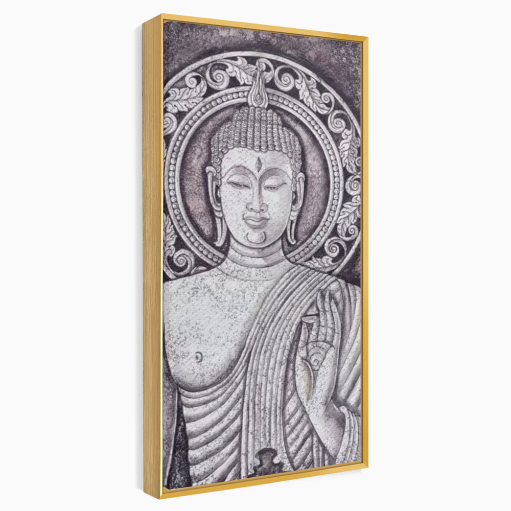 Tablou Canvas Premium LuxCanva® I103, Serenitate in Alb si Negru, Buddha, Zen, Meditatie, Spiritualitate, Liniste, Armonie, Echilibru, Iluminare, Living, Dormitor