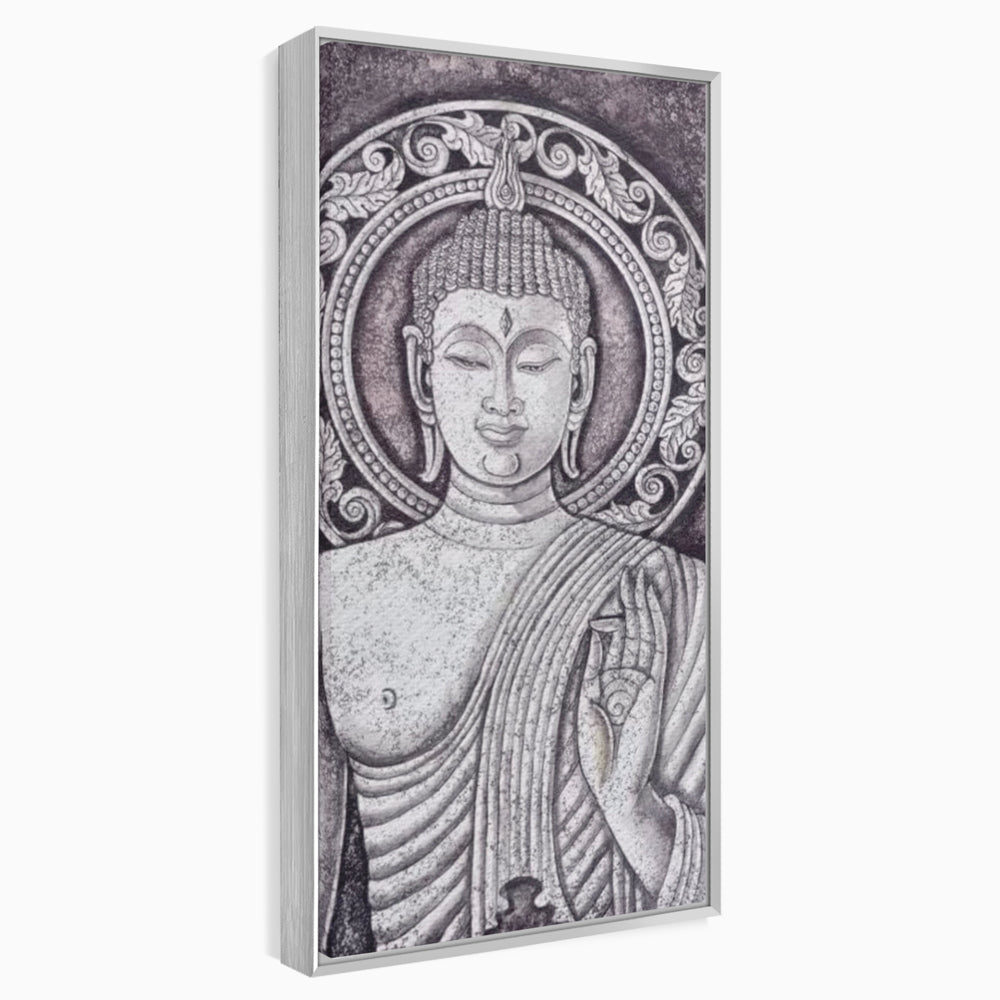 Tablou Canvas Premium LuxCanva® I103, Serenitate in Alb si Negru, Buddha, Zen, Meditatie, Spiritualitate, Liniste, Armonie, Echilibru, Iluminare, Living, Dormitor