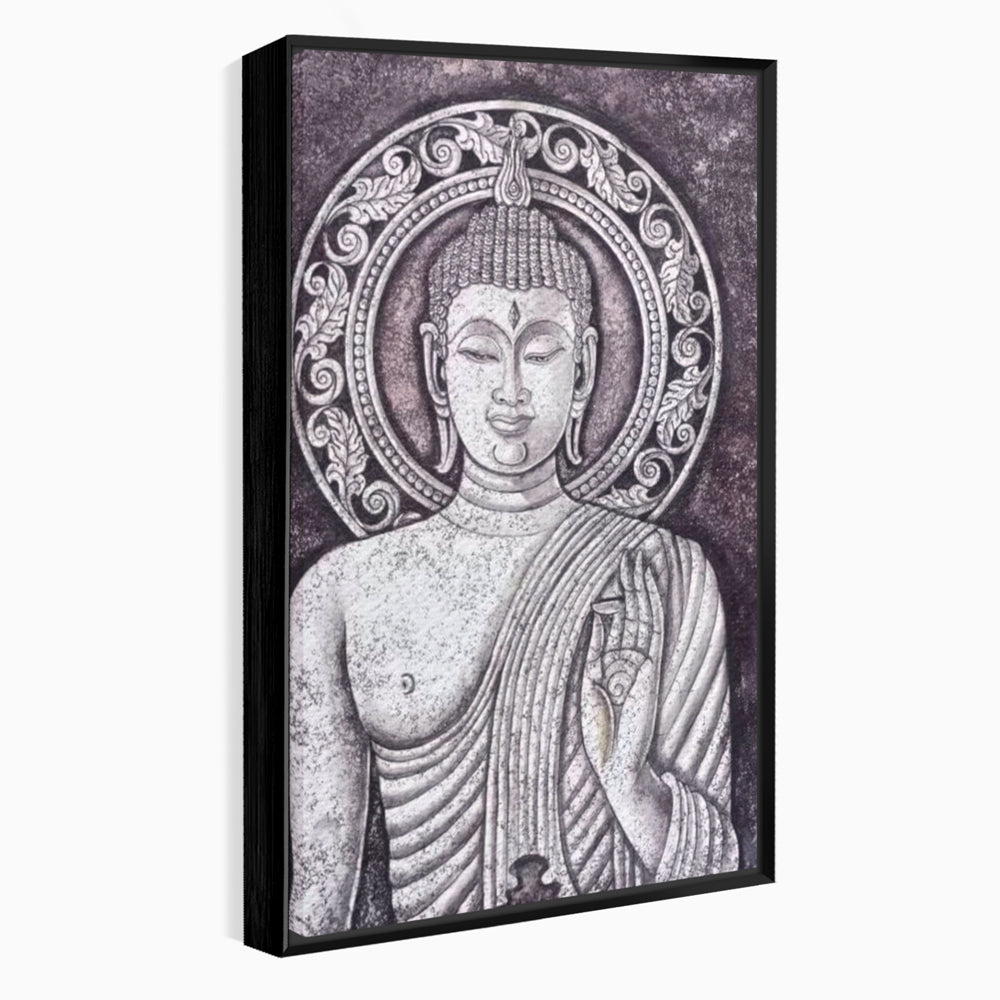 Tablou Canvas Premium LuxCanva® I103, Serenitate in Alb si Negru, Buddha, Zen, Meditatie, Spiritualitate, Liniste, Armonie, Echilibru, Iluminare, Living, Dormitor