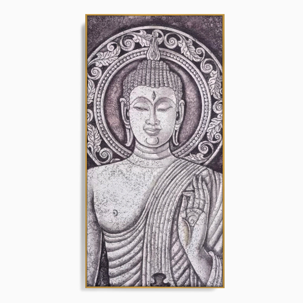 Tablou Canvas Premium LuxCanva® I103, Serenitate in Alb si Negru, Buddha, Zen, Meditatie, Spiritualitate, Liniste, Armonie, Echilibru, Iluminare, Living, Dormitor