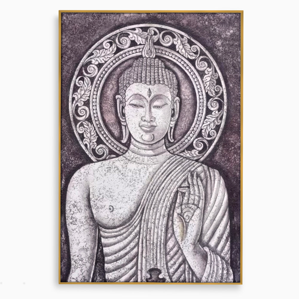 Tablou Canvas Premium LuxCanva® I103, Serenitate in Alb si Negru, Buddha, Zen, Meditatie, Spiritualitate, Liniste, Armonie, Echilibru, Iluminare, Living, Dormitor