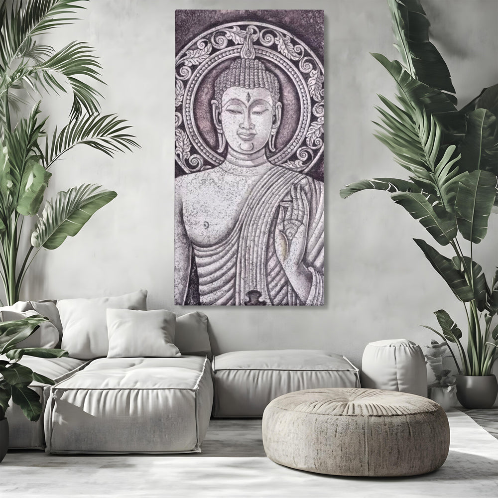 Tablou Canvas Premium LuxCanva® I103, Serenitate in Alb si Negru, Buddha, Zen, Meditatie, Spiritualitate, Liniste, Armonie, Echilibru, Iluminare, Living, Dormitor