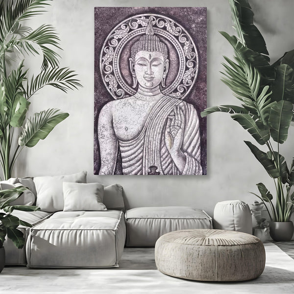Tablou Canvas Premium LuxCanva® I103, Serenitate in Alb si Negru, Buddha, Zen, Meditatie, Spiritualitate, Liniste, Armonie, Echilibru, Iluminare, Living, Dormitor