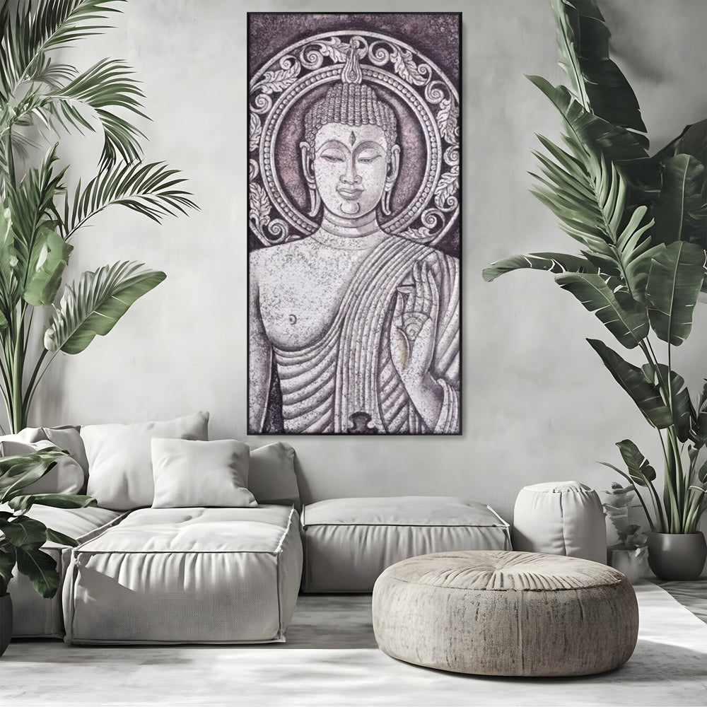 Tablou Canvas Premium LuxCanva® I103, Serenitate in Alb si Negru, Buddha, Zen, Meditatie, Spiritualitate, Liniste, Armonie, Echilibru, Iluminare, Living, Dormitor