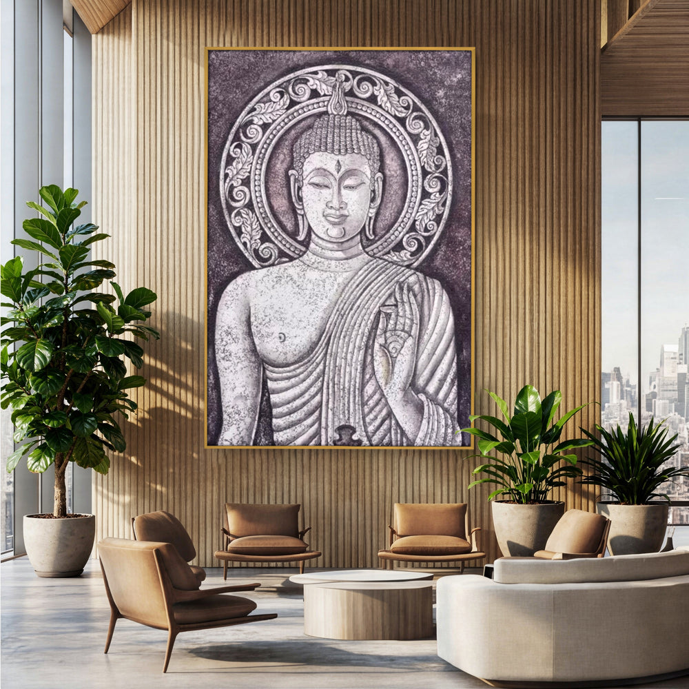 Tablou Canvas Premium LuxCanva® I103, Serenitate in Alb si Negru, Buddha, Zen, Meditatie, Spiritualitate, Liniste, Armonie, Echilibru, Iluminare, Living, Dormitor