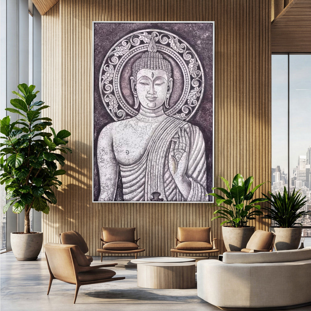 Tablou Canvas Premium LuxCanva® I103, Serenitate in Alb si Negru, Buddha, Zen, Meditatie, Spiritualitate, Liniste, Armonie, Echilibru, Iluminare, Living, Dormitor
