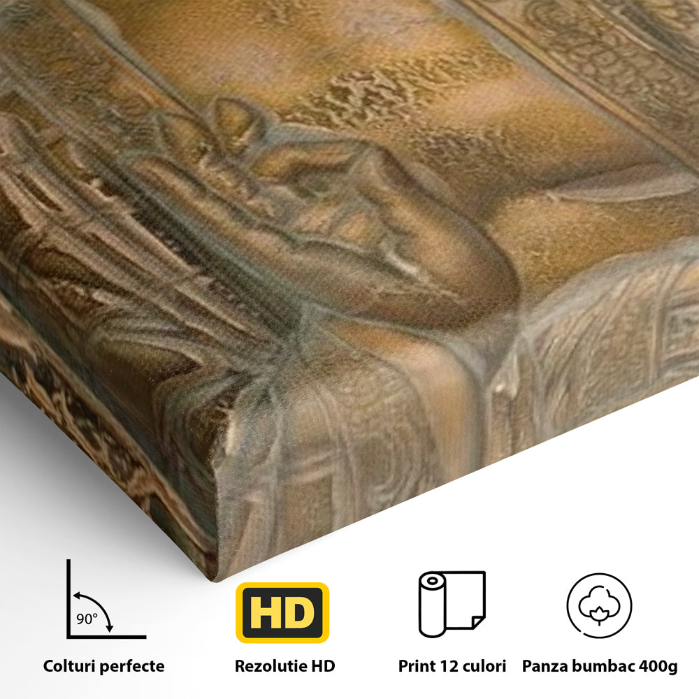 Tablou Canvas Premium LuxCanva® I104, Aur si Intelepciune, Buddha, Aur, Zen, Meditatie, Pace, Liniste, Echilibru, Energie, Spiritualitate, Lotus, Living, Dormitor