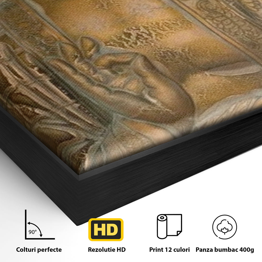 Tablou Canvas Premium LuxCanva® I104, Aur si Intelepciune, Buddha, Aur, Zen, Meditatie, Pace, Liniste, Echilibru, Energie, Spiritualitate, Lotus, Living, Dormitor