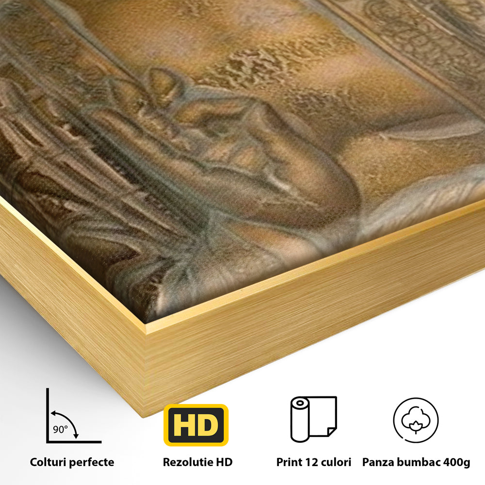Tablou Canvas Premium LuxCanva® I104, Aur si Intelepciune, Buddha, Aur, Zen, Meditatie, Pace, Liniste, Echilibru, Energie, Spiritualitate, Lotus, Living, Dormitor
