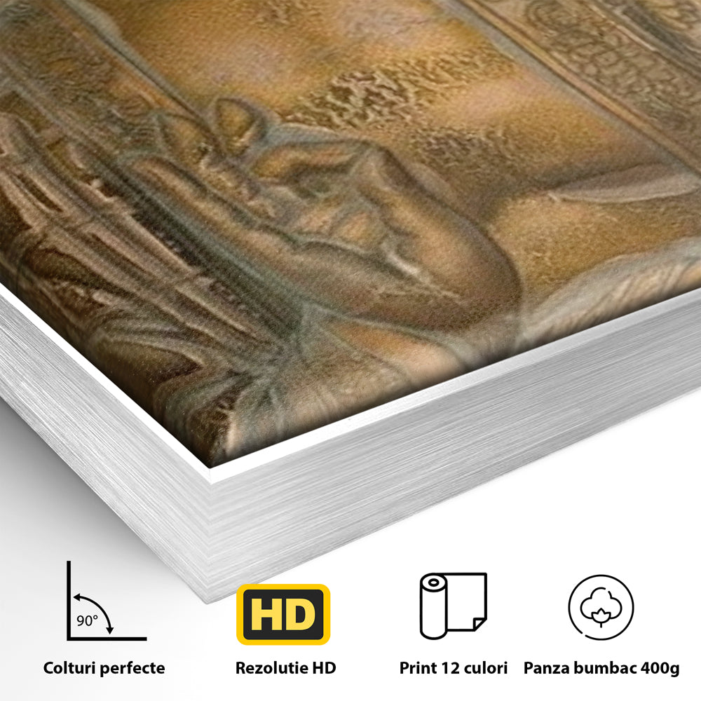 Tablou Canvas Premium LuxCanva® I104, Aur si Intelepciune, Buddha, Aur, Zen, Meditatie, Pace, Liniste, Echilibru, Energie, Spiritualitate, Lotus, Living, Dormitor
