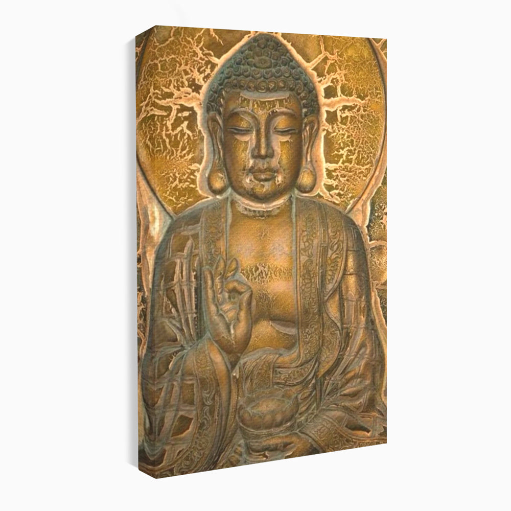 Tablou Canvas Premium LuxCanva® I104, Aur si Intelepciune, Buddha, Aur, Zen, Meditatie, Pace, Liniste, Echilibru, Energie, Spiritualitate, Lotus, Living, Dormitor
