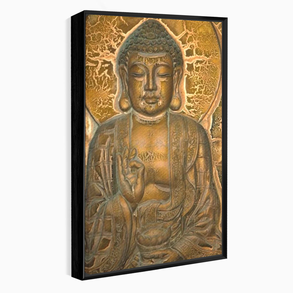 Tablou Canvas Premium LuxCanva® I104, Aur si Intelepciune, Buddha, Aur, Zen, Meditatie, Pace, Liniste, Echilibru, Energie, Spiritualitate, Lotus, Living, Dormitor