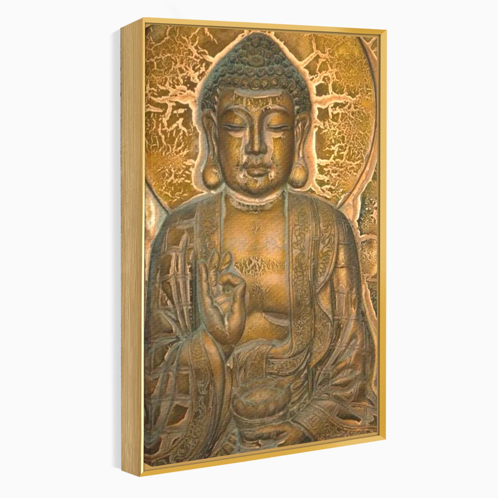 Tablou Canvas Premium LuxCanva® I104, Aur si Intelepciune, Buddha, Aur, Zen, Meditatie, Pace, Liniste, Echilibru, Energie, Spiritualitate, Lotus, Living, Dormitor