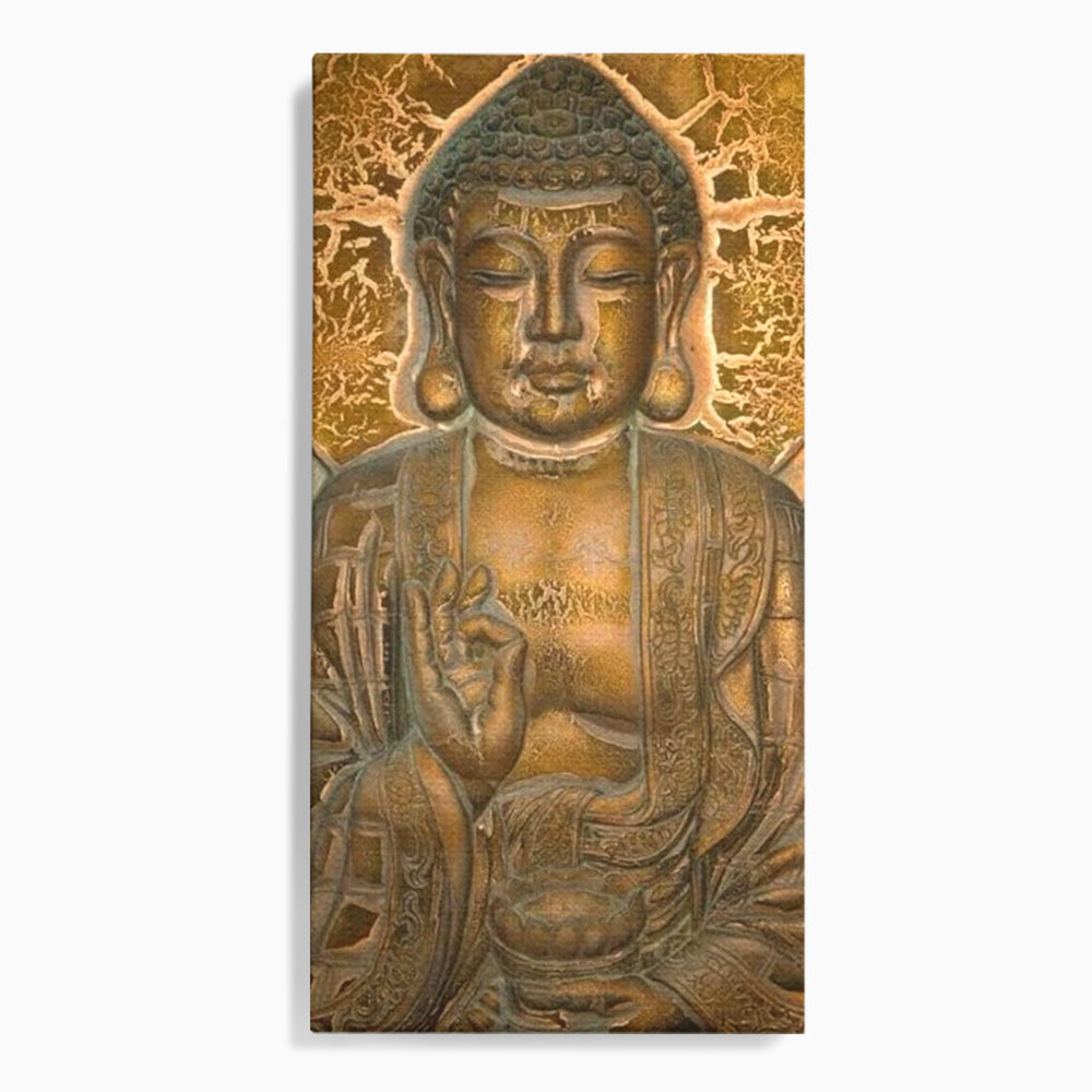 Tablou Canvas Premium LuxCanva® I104, Aur si Intelepciune, Buddha, Aur, Zen, Meditatie, Pace, Liniste, Echilibru, Energie, Spiritualitate, Lotus, Living, Dormitor