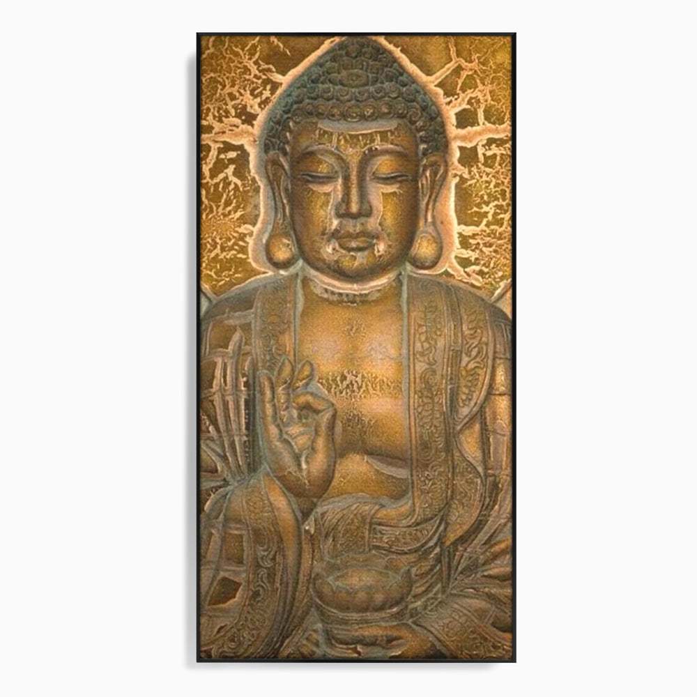 Tablou Canvas Premium LuxCanva® I104, Aur si Intelepciune, Buddha, Aur, Zen, Meditatie, Pace, Liniste, Echilibru, Energie, Spiritualitate, Lotus, Living, Dormitor