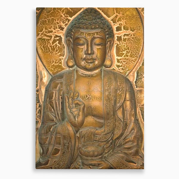Tablou Canvas Premium LuxCanva® I104, Aur si Intelepciune, Buddha, Aur, Zen, Meditatie, Pace, Liniste, Echilibru, Energie, Spiritualitate, Lotus, Living, Dormitor