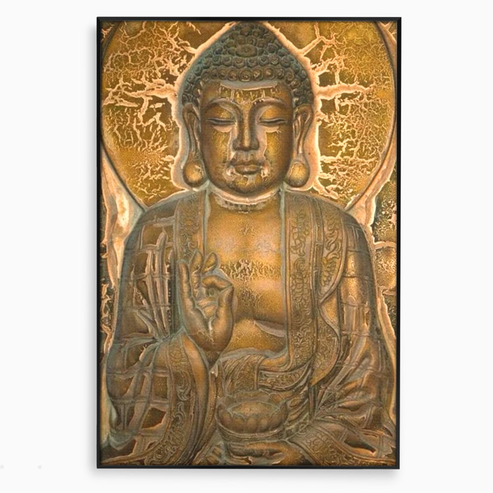Tablou Canvas Premium LuxCanva® I104, Aur si Intelepciune, Buddha, Aur, Zen, Meditatie, Pace, Liniste, Echilibru, Energie, Spiritualitate, Lotus, Living, Dormitor